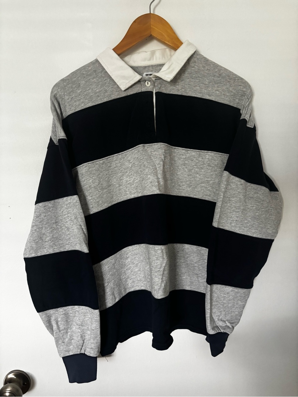 Womens Grey and Black Stripe Rugby Sweater - Classic Collar